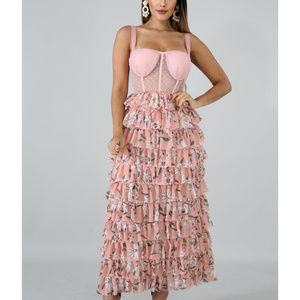 Blush Pink Tiered Ruffle Midi Dress